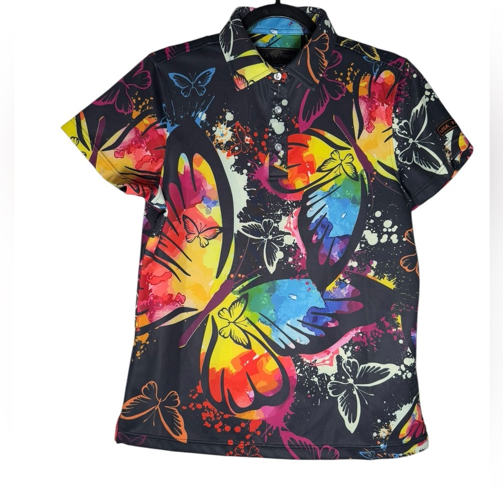 USA Palm infinity Golf Polo Shirt Womens Large Butterfly multicolored Summer